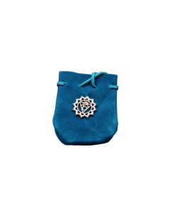 SUEDE POUCH-TURQUOISE WITH CHAKRA SYMBOL  3.25X2.75"