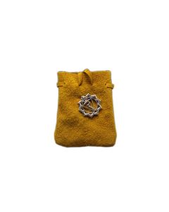 SUEDE POUCH-YELLOW WITH CHAKRA SYMBOL 3.25X2.75"