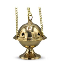 Incense Burner with Chain and Cup - Brass Polish