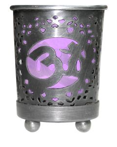 Portavela Votivo en Vidrio Purpura diseño Chakra Corona