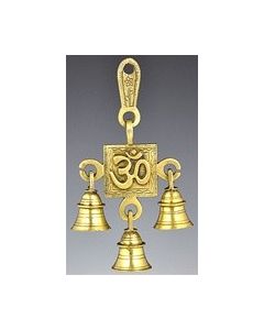 Om Symbol Solid Brass Wall Hanging Chime with Three Bells