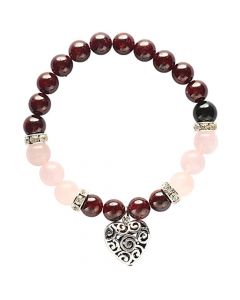Bracelet Garnet & Rose Quartz with heart pendant