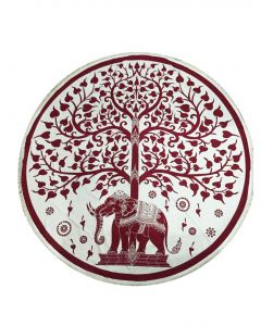 Tapiz Redondo de Algodón Elefante y Árbol Rojo 72 