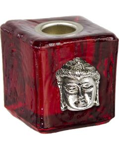 Glazen Kubus Mini Kaarshouder-Rood + Boeddha
