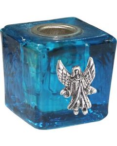 GLASS CUBE MINI CANDLE HOLDER- TURQUOISE-MELCHIZEDECH