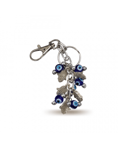 Key Chain with Hand of Fatima and Blue Rhinestone