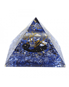 Lapis Lazuli Inside Tree Orgone Pyramid With Sparrow