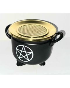 Black Cauldron Pentagram 10x11cm with brass Lid