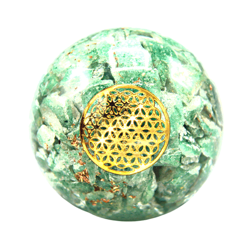 Sphère d'Orgonite sélénite avec fleur de vie - 5 cm L'orgone protège.