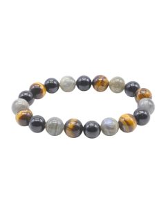 Labradoriet, Zwarte toermalijn & Tijgeroog armband 10 mm