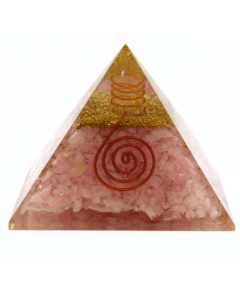 Pirámide de Orgonita de Cuarzo Rosa con Espiral de Cobre 65-70 mm