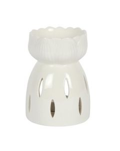 Quemador de Aceite flor de Loto blanco brillante