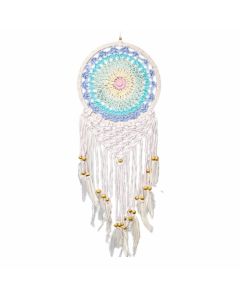 Colourful dreamcatcher with knitted piece, feathers & beads
