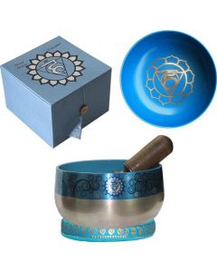 Cuenco Cantante Vishuddha Chakra de la Garganta en latón plateado-azul claro