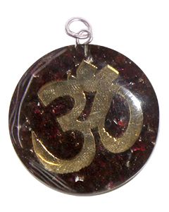 ORGONE ROUND OM  PENDANT - GARNET