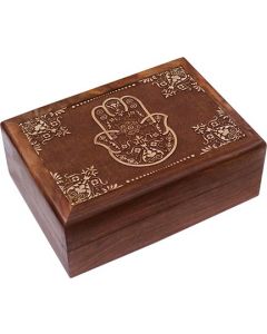 WOOD BOX LASER ENGRAVED-FATIMA HAND 5X7"