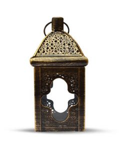 Portavelas Tipo Farol - Hierro Negro y Dorado (21 cm)