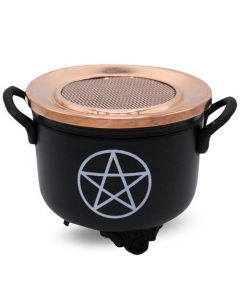 Cauldron Negro con Diseno Pentáculo con Tapa De Cobre 10x11cm 