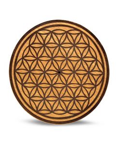 MDF Porta Incienso Flor de la Vida  Grabado Marrón Oscuro 10 cm set de 2